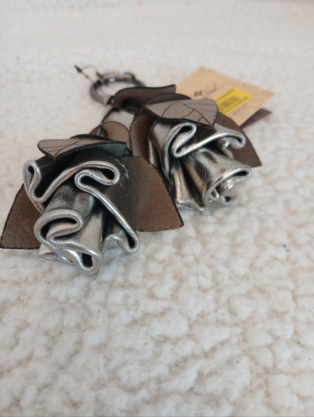 Patricia Nash Antique Silver Leather Flower Keychain NWT